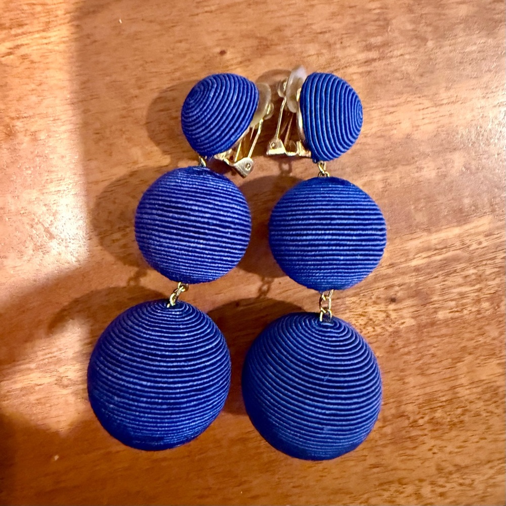 Rebecca de Ravenel Vibrant Blue Triple Sphere Clip-On Earrings